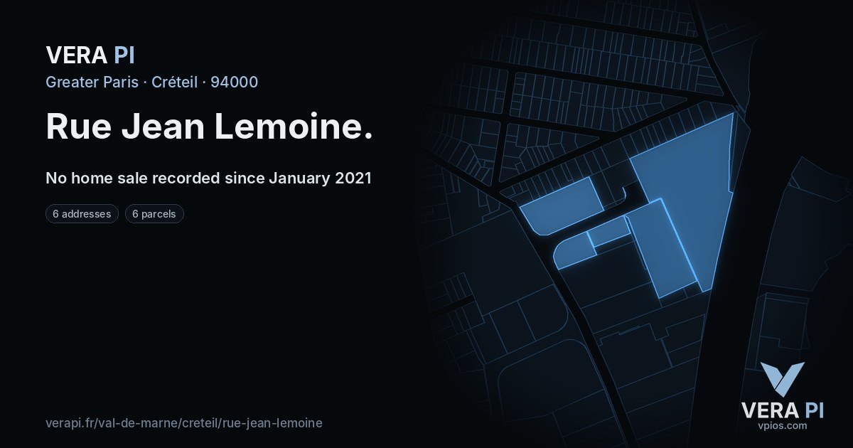 Rue Jean Lemoine, Créteil at night – every parcel coloured by the prices around it, the street's own parcels lit