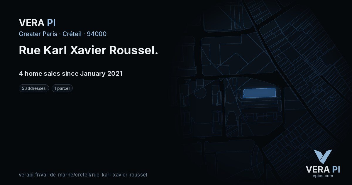 Rue Karl Xavier Roussel, Créteil at night – every parcel coloured by the prices around it, the street's own parcels lit