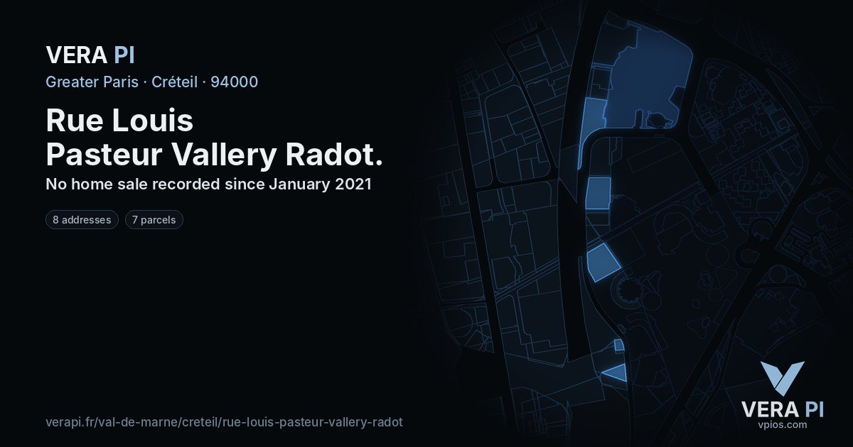 Rue Louis Pasteur Vallery Radot, Créteil at night – every parcel coloured by the prices around it, the street's own parcels lit