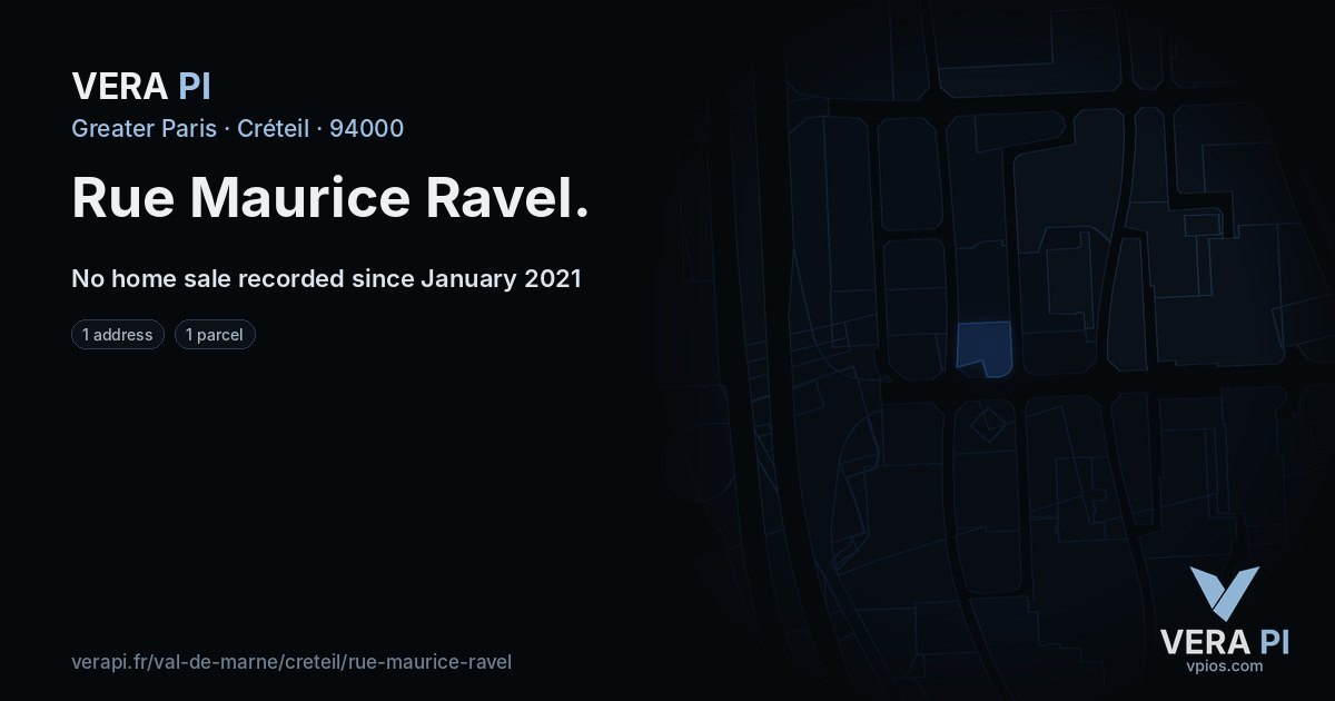 Rue Maurice Ravel, Créteil at night – every parcel coloured by the prices around it, the street's own parcels lit