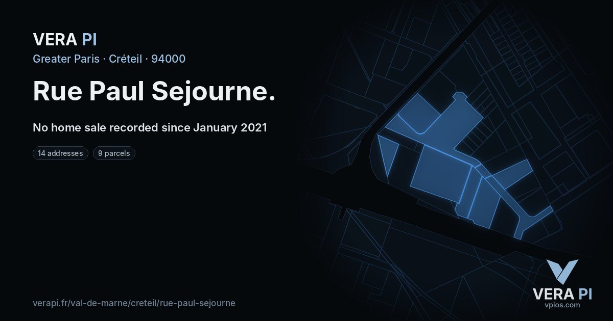 Rue Paul Sejourne, Créteil at night – every parcel coloured by the prices around it, the street's own parcels lit