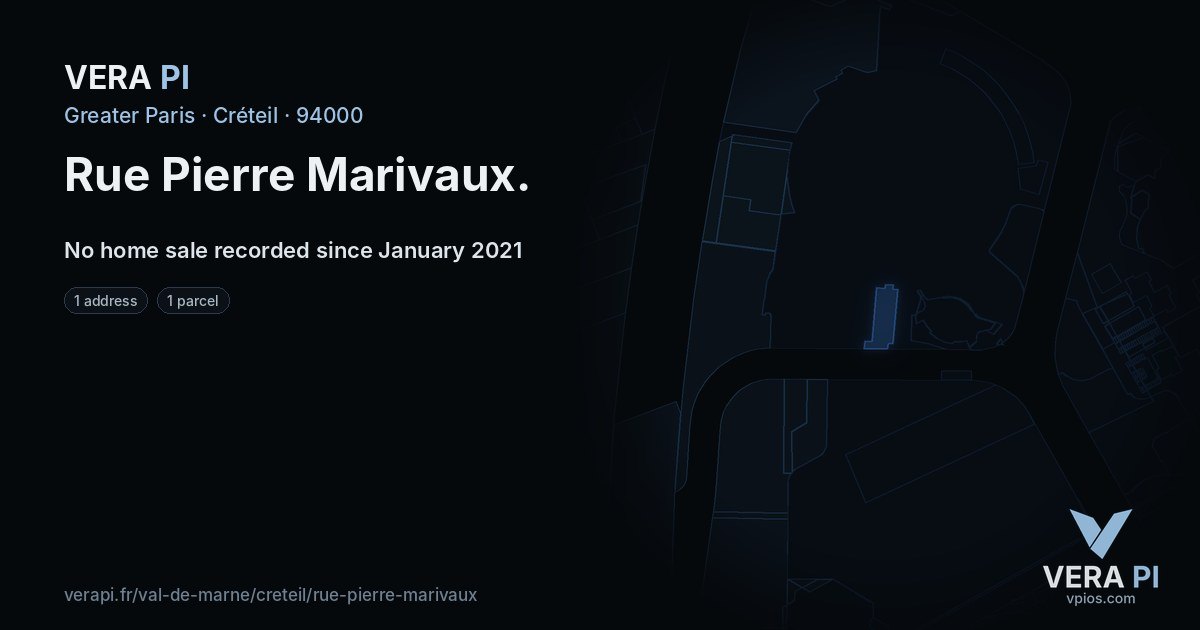 Rue Pierre Marivaux, Créteil at night – every parcel coloured by the prices around it, the street's own parcels lit