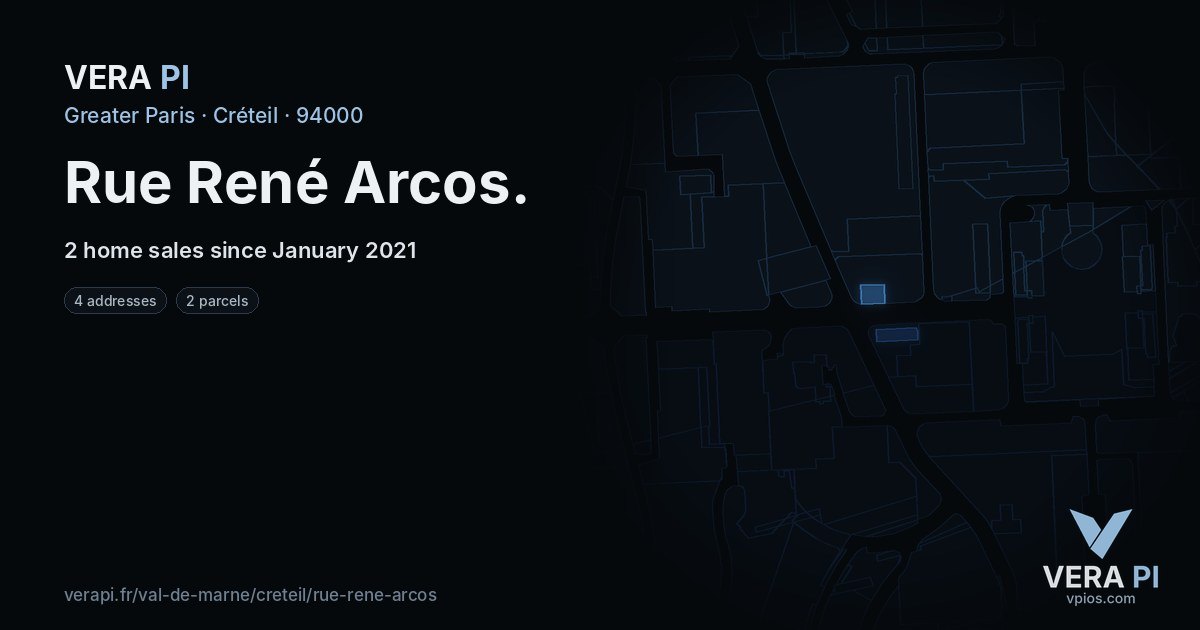 Rue René Arcos, Créteil at night – every parcel coloured by the prices around it, the street's own parcels lit