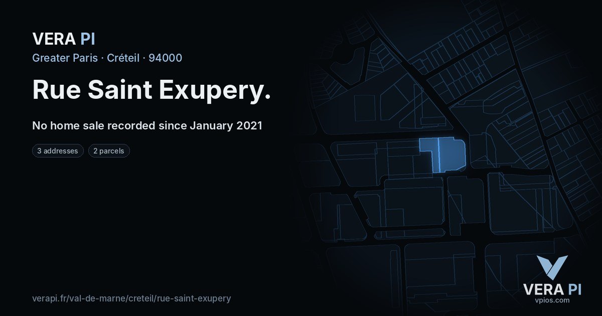 Rue Saint Exupery, Créteil at night – every parcel coloured by the prices around it, the street's own parcels lit