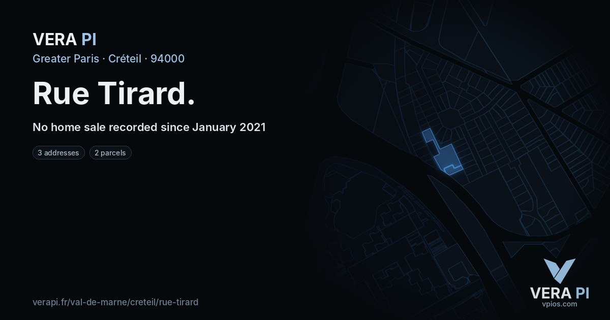 Rue Tirard, Créteil at night – every parcel coloured by the prices around it, the street's own parcels lit