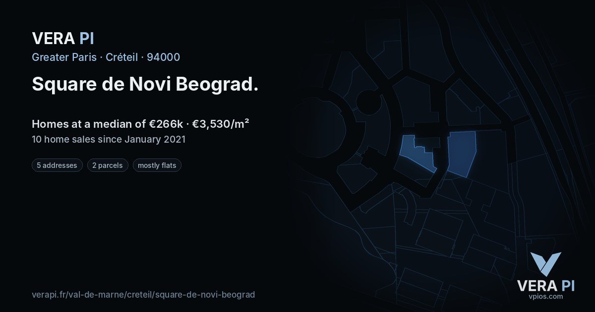 Square de Novi Beograd, Créteil at night – every parcel coloured by the prices around it, the street's own parcels lit