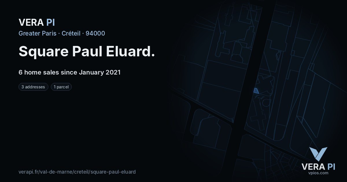 Square Paul Eluard, Créteil at night – every parcel coloured by the prices around it, the street's own parcels lit