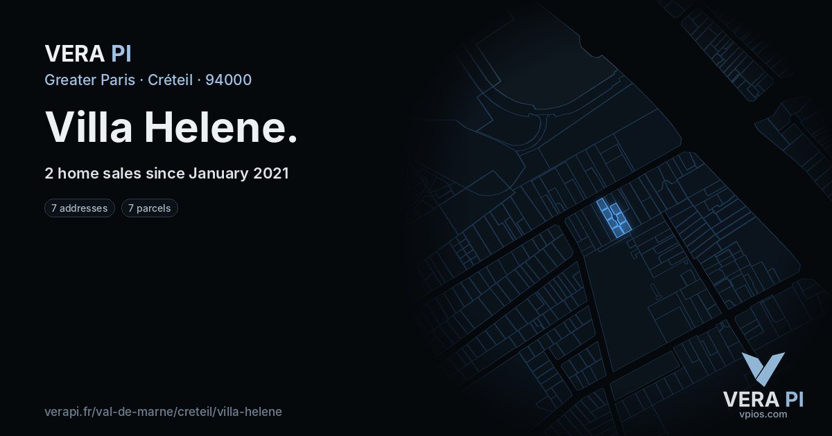Villa Helene, Créteil at night – every parcel coloured by the prices around it, the street's own parcels lit