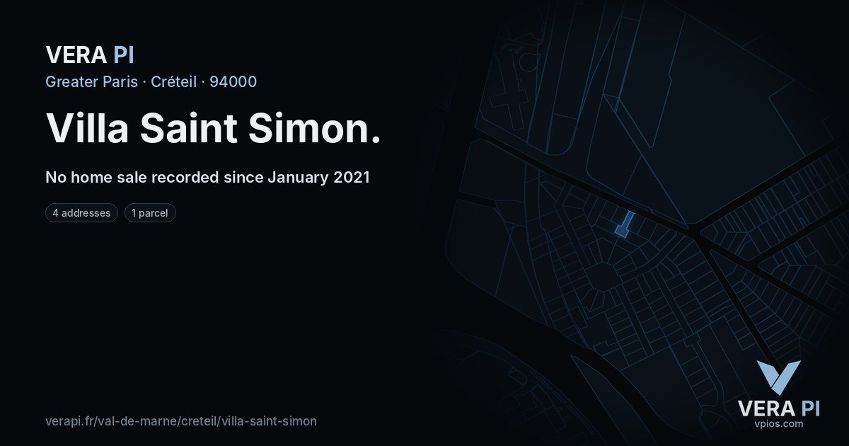 Villa Saint Simon, Créteil at night – every parcel coloured by the prices around it, the street's own parcels lit