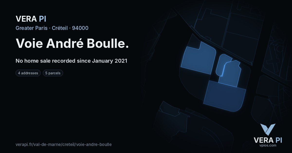 Voie André Boulle, Créteil at night – every parcel coloured by the prices around it, the street's own parcels lit