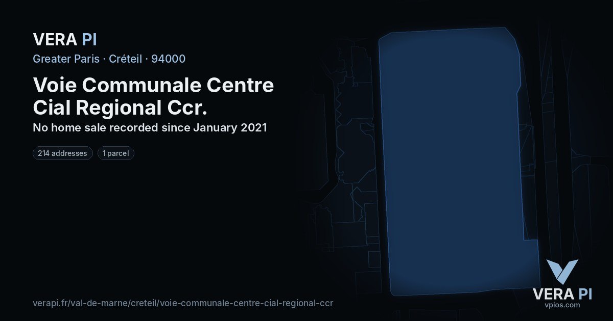 Voie Communale Centre Cial Regional Ccr, Créteil at night – every parcel coloured by the prices around it, the street's own parcels lit