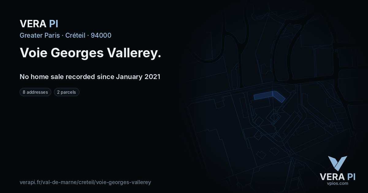 Voie Georges Vallerey, Créteil at night – every parcel coloured by the prices around it, the street's own parcels lit