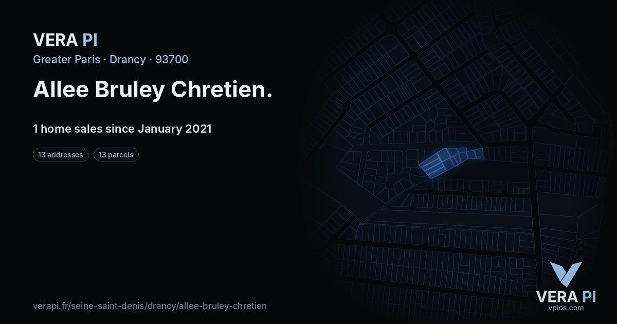Allee Bruley Chretien, Drancy at night – every parcel coloured by the prices around it, the street's own parcels lit