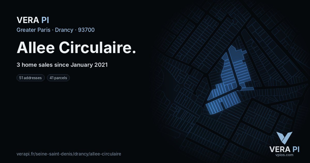 Allee Circulaire, Drancy at night – every parcel coloured by the prices around it, the street's own parcels lit