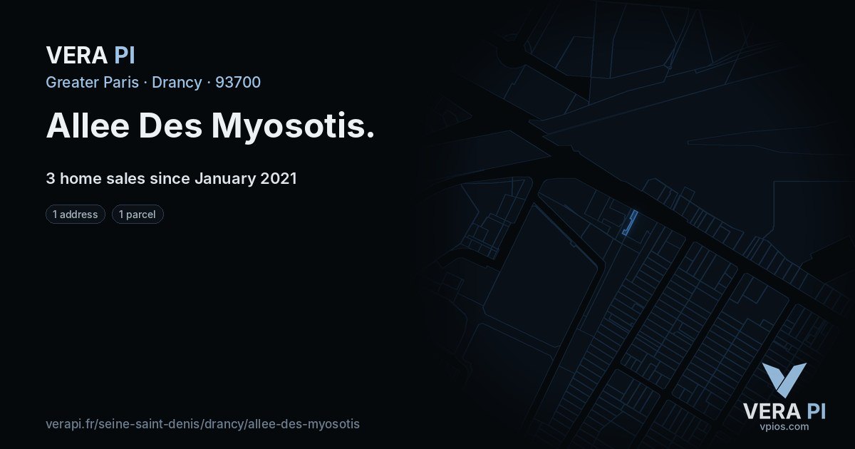 Allee Des Myosotis, Drancy at night – every parcel coloured by the prices around it, the street's own parcels lit