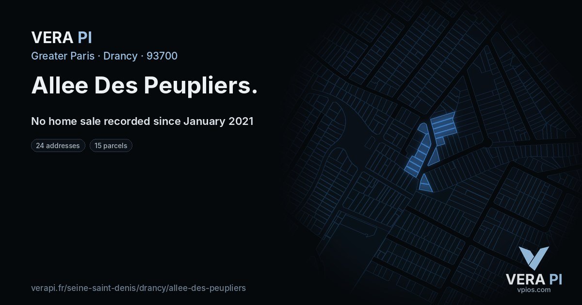 Allee Des Peupliers, Drancy at night – every parcel coloured by the prices around it, the street's own parcels lit