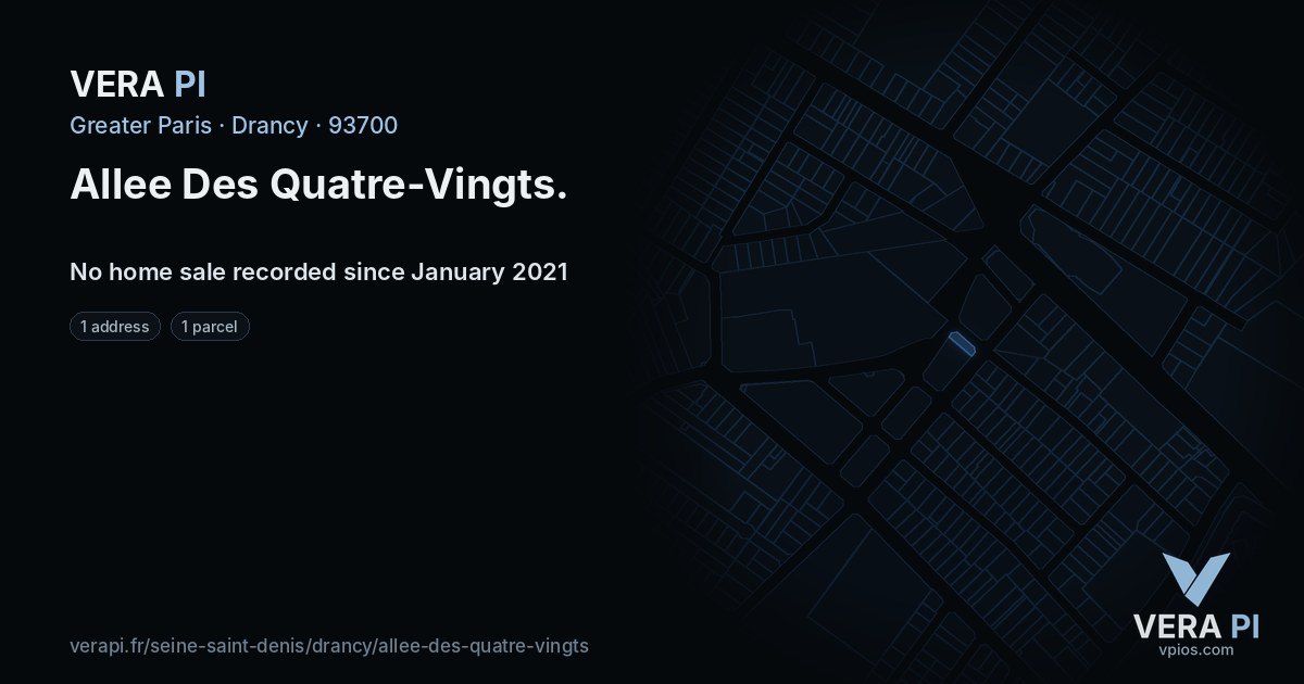 Allee Des Quatre-Vingts, Drancy at night – every parcel coloured by the prices around it, the street's own parcels lit