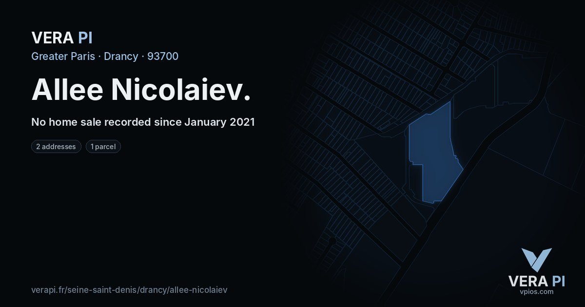 Allee Nicolaiev, Drancy at night – every parcel coloured by the prices around it, the street's own parcels lit
