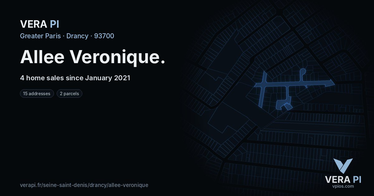 Allee Veronique, Drancy at night – every parcel coloured by the prices around it, the street's own parcels lit