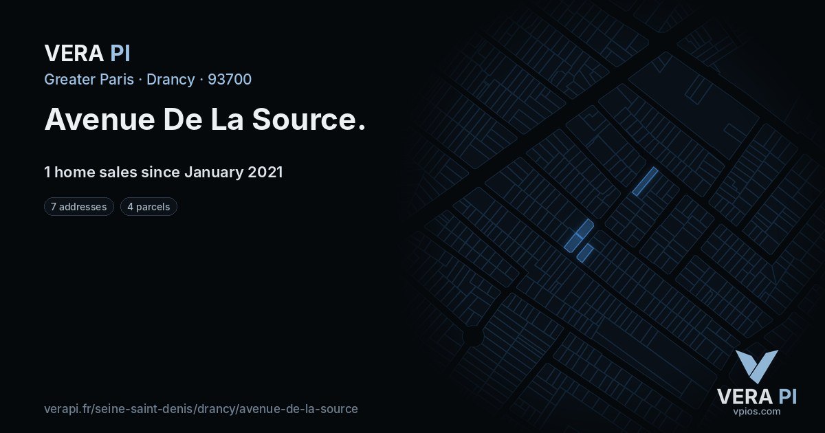 Avenue De La Source, Drancy at night – every parcel coloured by the prices around it, the street's own parcels lit