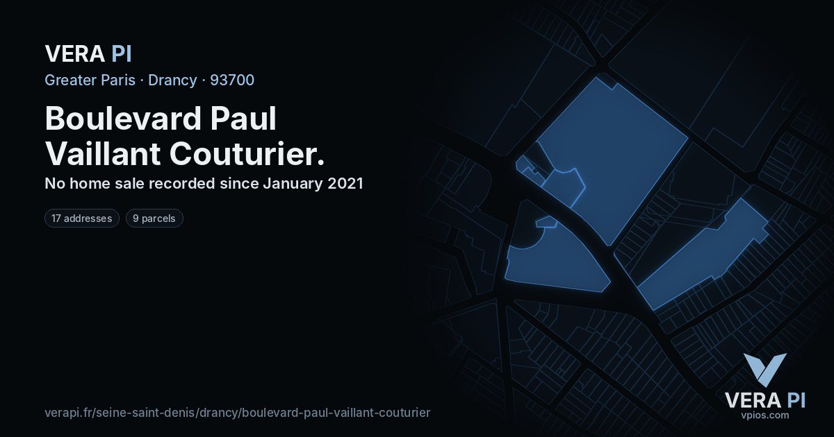 Boulevard Paul Vaillant Couturier, Drancy at night – every parcel coloured by the prices around it, the street's own parcels lit