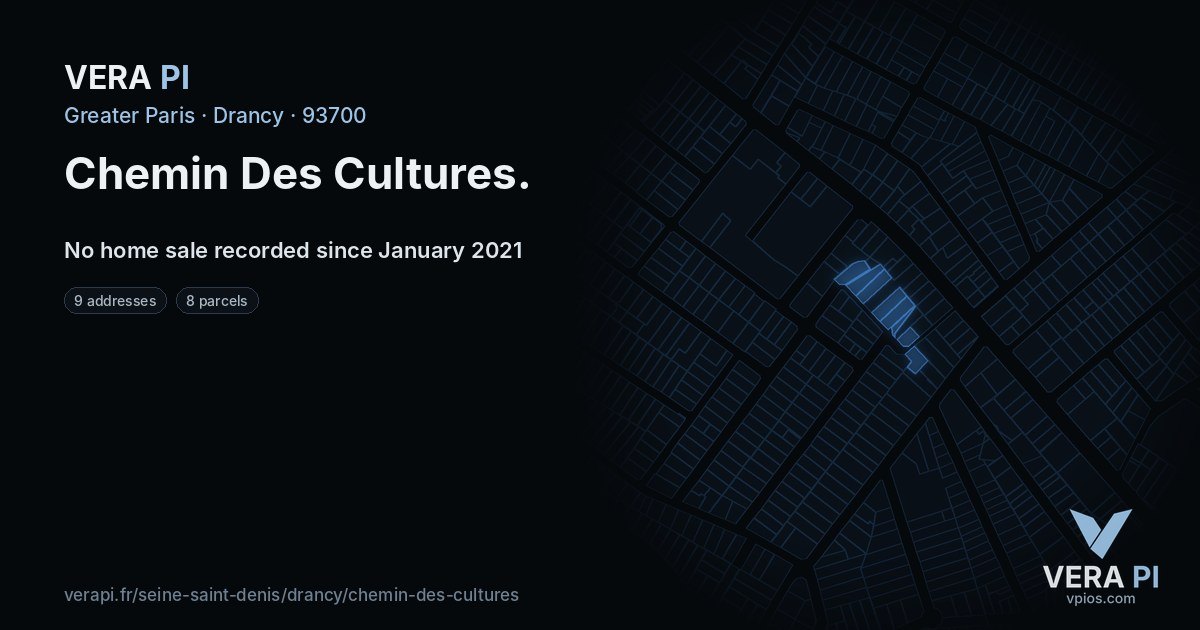 Chemin Des Cultures, Drancy at night – every parcel coloured by the prices around it, the street's own parcels lit