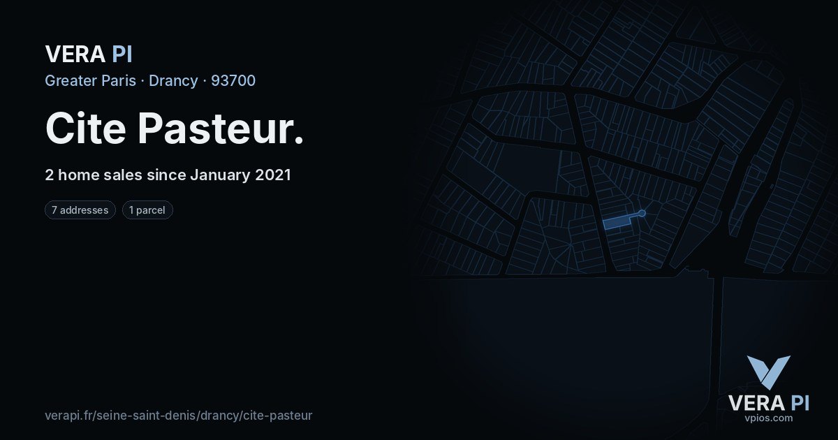 Cite Pasteur, Drancy at night – every parcel coloured by the prices around it, the street's own parcels lit