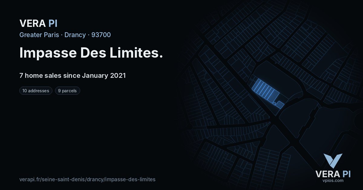 Impasse Des Limites, Drancy at night – every parcel coloured by the prices around it, the street's own parcels lit