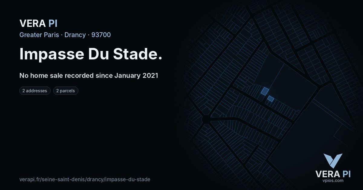 Impasse Du Stade, Drancy at night – every parcel coloured by the prices around it, the street's own parcels lit