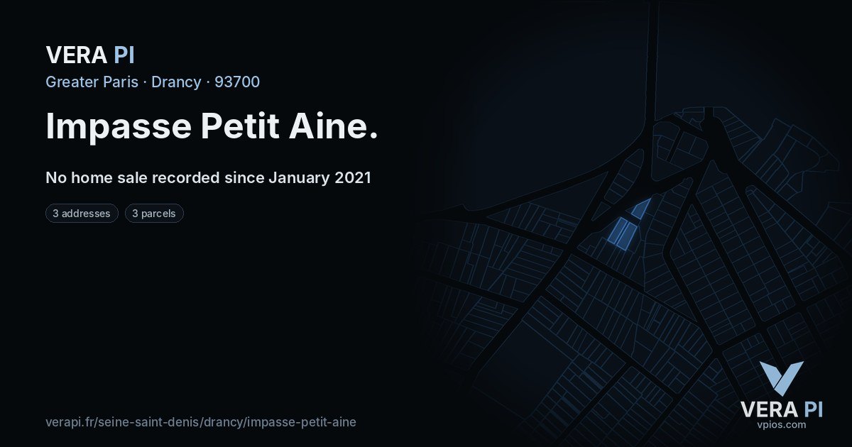 Impasse Petit Aine, Drancy at night – every parcel coloured by the prices around it, the street's own parcels lit