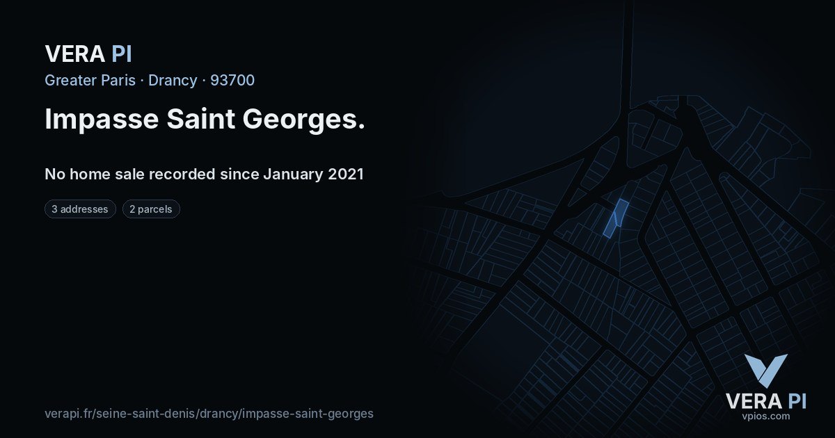 Impasse Saint Georges, Drancy at night – every parcel coloured by the prices around it, the street's own parcels lit