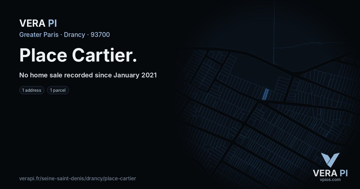 Place Cartier, Drancy at night – every parcel coloured by the prices around it, the street's own parcels lit