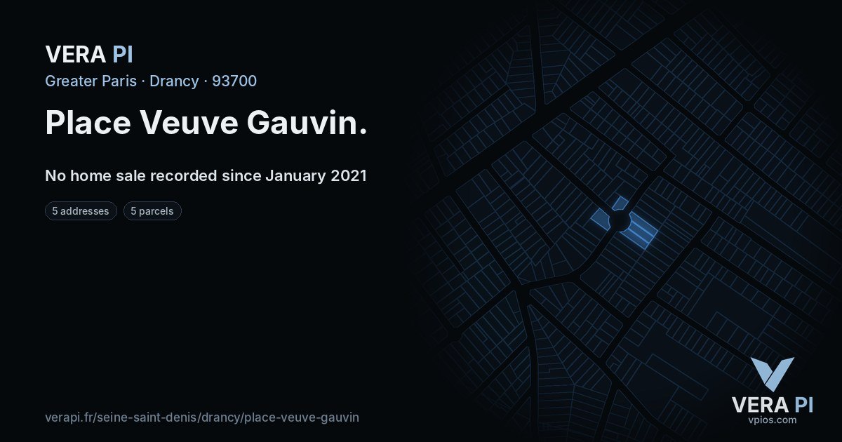 Place Veuve Gauvin, Drancy at night – every parcel coloured by the prices around it, the street's own parcels lit