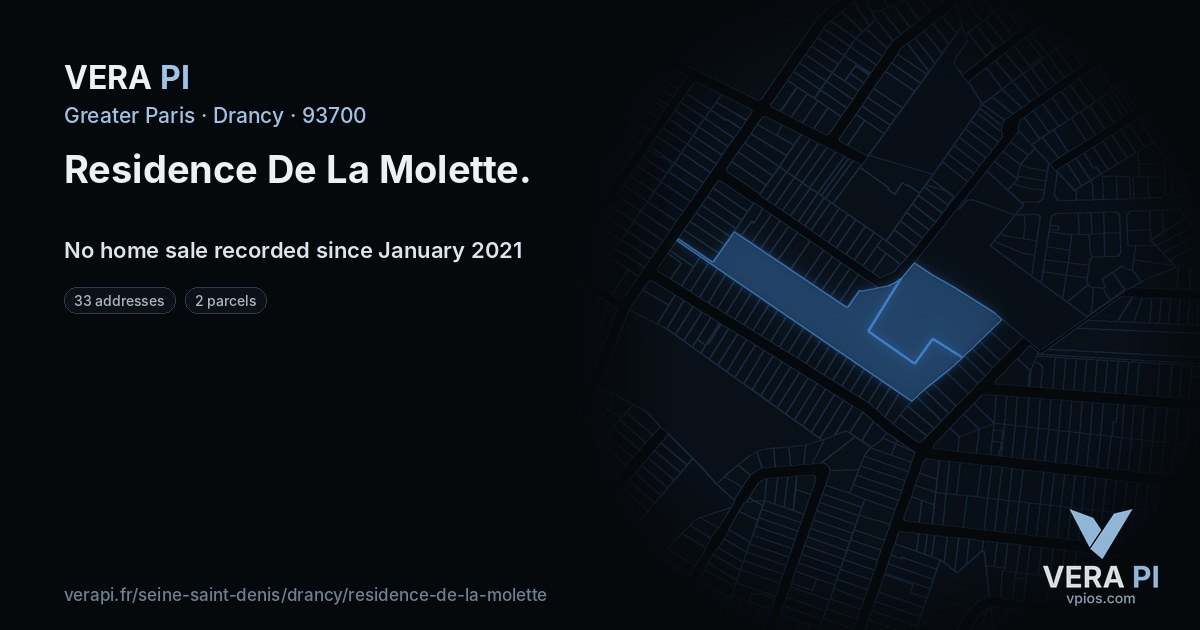 Residence De La Molette, Drancy at night – every parcel coloured by the prices around it, the street's own parcels lit