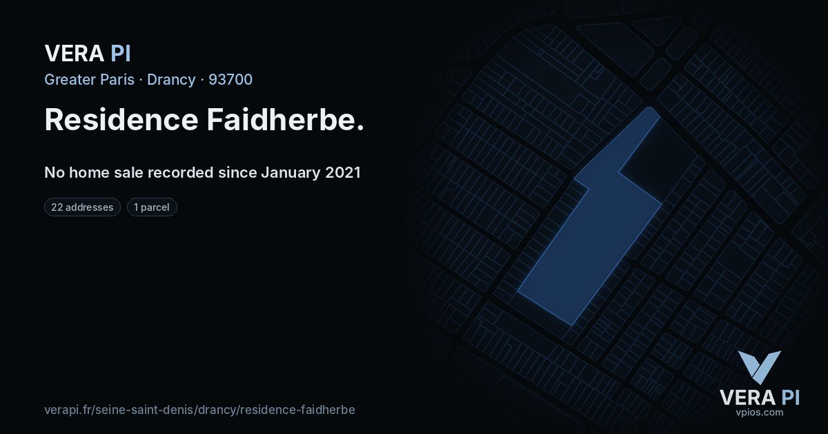 Residence Faidherbe, Drancy at night – every parcel coloured by the prices around it, the street's own parcels lit