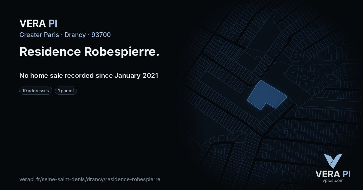 Residence Robespierre, Drancy at night – every parcel coloured by the prices around it, the street's own parcels lit