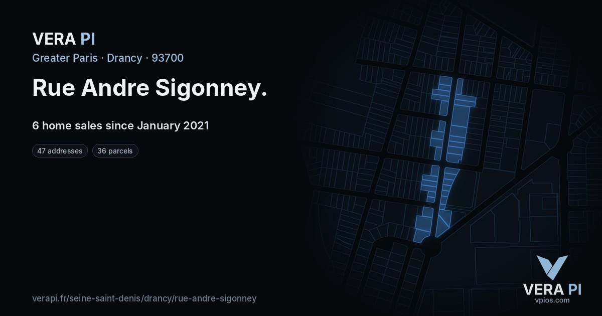 Rue Andre Sigonney, Drancy at night – every parcel coloured by the prices around it, the street's own parcels lit