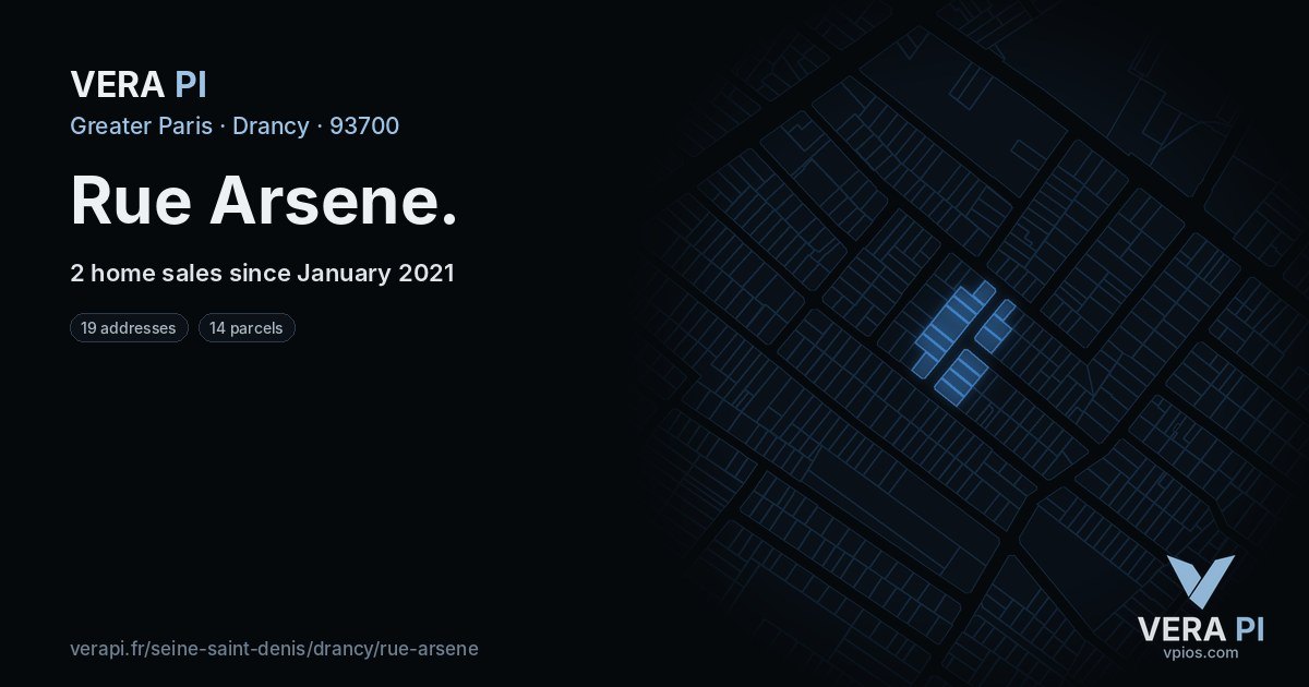 Rue Arsene, Drancy at night – every parcel coloured by the prices around it, the street's own parcels lit