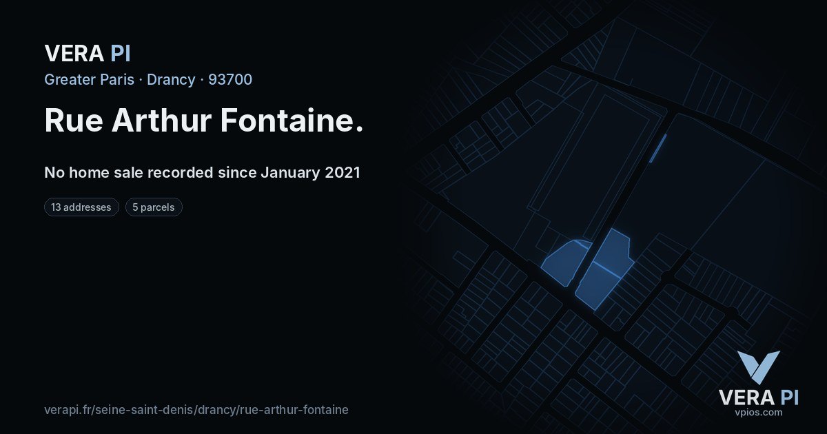 Rue Arthur Fontaine, Drancy at night – every parcel coloured by the prices around it, the street's own parcels lit