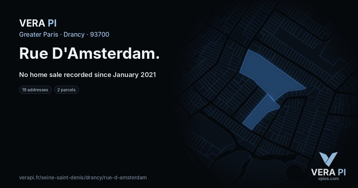 Rue D'Amsterdam, Drancy at night – every parcel coloured by the prices around it, the street's own parcels lit