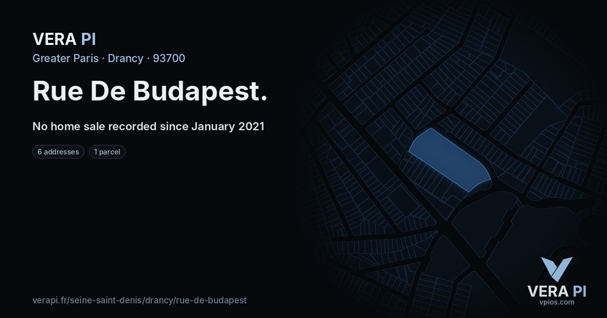 Rue De Budapest, Drancy at night – every parcel coloured by the prices around it, the street's own parcels lit