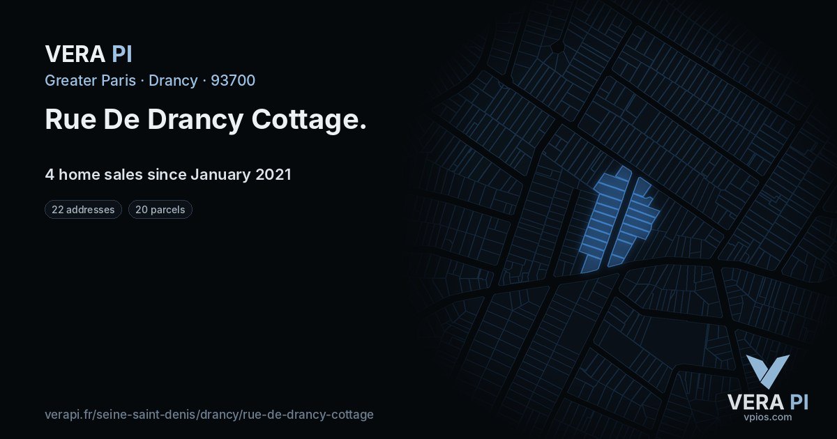 Rue De Drancy Cottage, Drancy at night – every parcel coloured by the prices around it, the street's own parcels lit