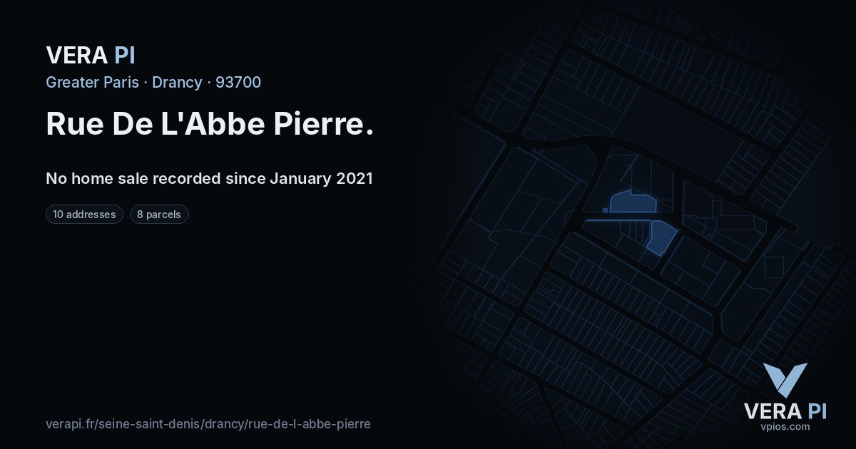 Rue De L'Abbe Pierre, Drancy at night – every parcel coloured by the prices around it, the street's own parcels lit