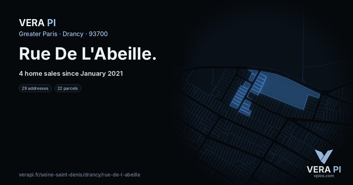 Rue De L'Abeille, Drancy at night – every parcel coloured by the prices around it, the street's own parcels lit