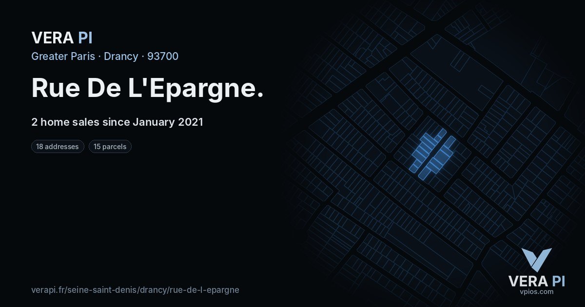 Rue De L'Epargne, Drancy at night – every parcel coloured by the prices around it, the street's own parcels lit