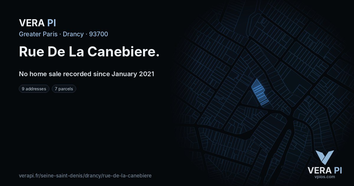 Rue De La Canebiere, Drancy at night – every parcel coloured by the prices around it, the street's own parcels lit