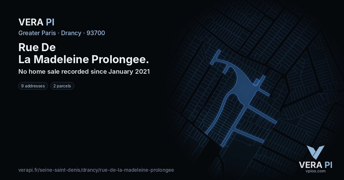 Rue De La Madeleine Prolongee, Drancy at night – every parcel coloured by the prices around it, the street's own parcels lit