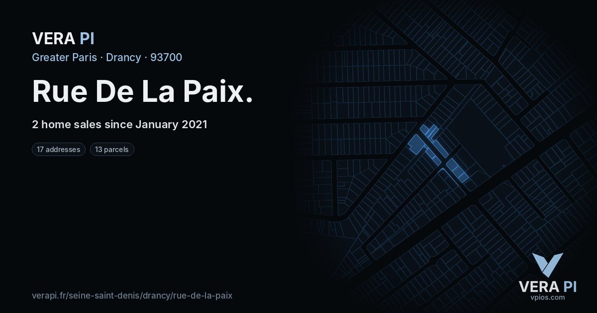 Rue De La Paix, Drancy at night – every parcel coloured by the prices around it, the street's own parcels lit