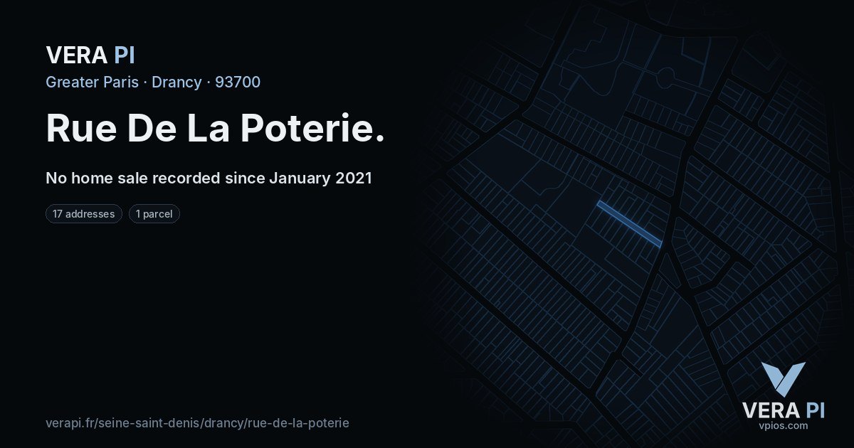 Rue De La Poterie, Drancy at night – every parcel coloured by the prices around it, the street's own parcels lit