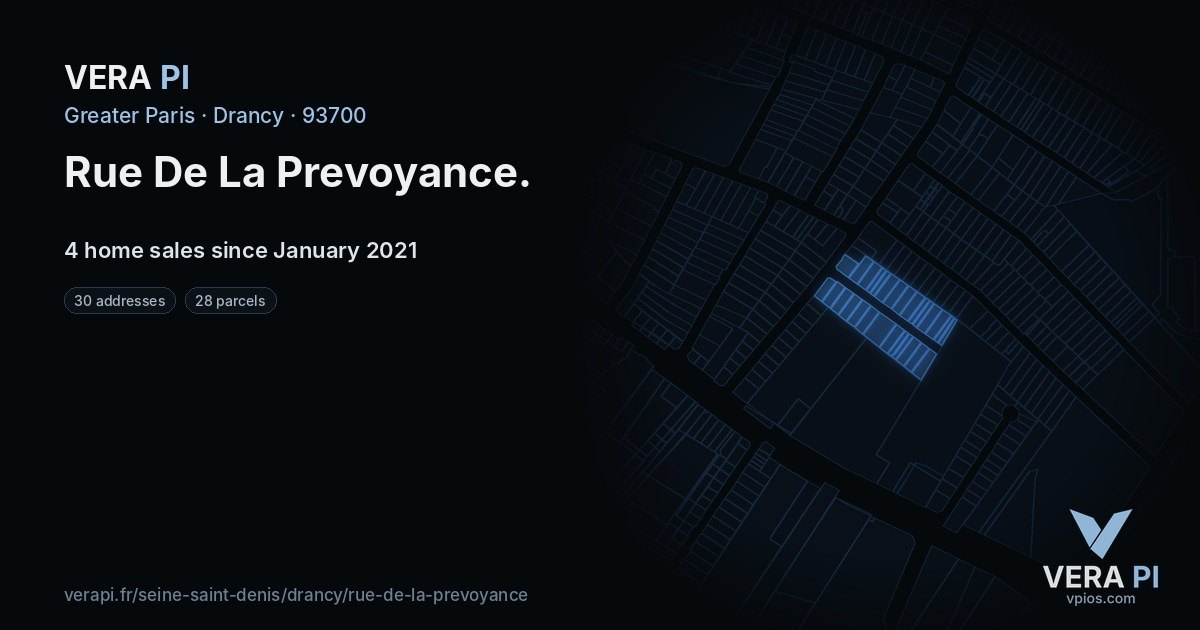 Rue De La Prevoyance, Drancy at night – every parcel coloured by the prices around it, the street's own parcels lit